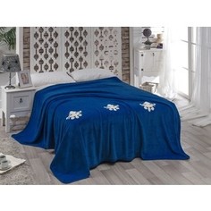 Покрывало Karna вельсофт с вышивкой Damask 160x220 см парламент (2009/CHAR006)