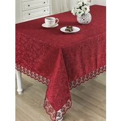 Скатерть Karna с гипюром Leda прямоугольная 160х220 бордовый (2785/CHAR002)