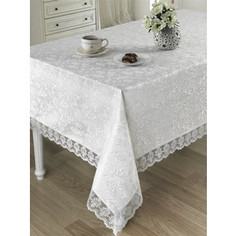 Скатерть Karna с гипюром Leda прямоугольная 160х220 белый (2785/CHAR001)