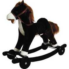 Качалка YOYO ROCK Пони с колесами плюшевый музыкальный коричневый GS1010W