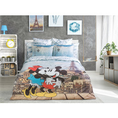 Комплект постельного белья Love me Евро, перкаль, Mickey in Paris в прозрачной сумке (711096)
