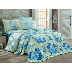 Набор для спальни Hobby home collection покрывало + КПБ Евро, велсофт Vanessa голубой (1501001345)