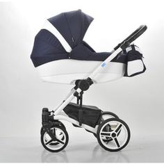 Коляска 2 в 1 Mr Sandman West-East Premium 50% Эко кожа Белый Перфорированный - Темно-Синий в Принт KMSWEP50-0735CH04