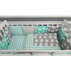 Комплект в кроватку с бортиками-подушками By Twinz 6 пр. Совята мятные