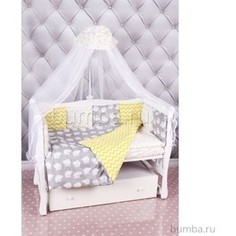 Комплект постельного белья AmaroBaby 18 предметов (6+12 подушек-бортиков) Совята (бязь, желтый-серый)