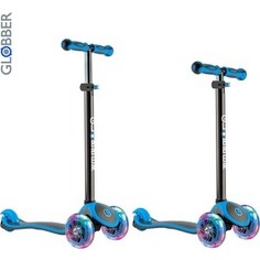 Самокат 3-х колесный Globber 442-130 Primo Plus Titanium с 3 светящимися колесами Neon Blue