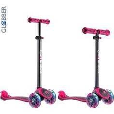 Самокат 3-х колесный Globber 442-132 Primo Plus Titanium с 3 светящимися колесами Neon Pink