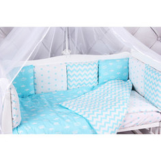Борт в кроватку AmaroBaby 12 предметов (12 подушек-бортиков) ROYAL BABY (бязь, бирюзовый)