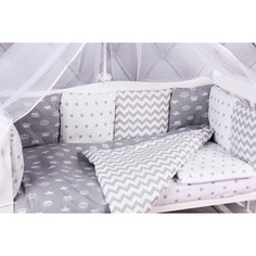 Комплект в кроватку AmaroBaby 15 предметов (3+12 подушек-бортиков) ROYAL BABY серый (бязь)