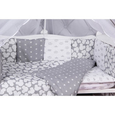 Комплект в кроватку AmaroBaby 15 предметов (3+12 подушек-бортиков) SILVER (серый)