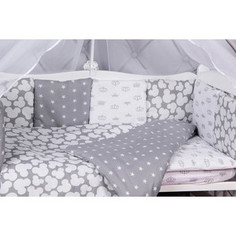 Борт в кроватку AmaroBaby 12 предметов (12 подушек-бортиков) SILVER (серый)