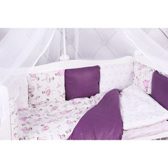 Комплект в кроватку AmaroBaby 15 предметов (3+12 подушек-бортиков) АМЕЛИ (бязь, вишня/белый)