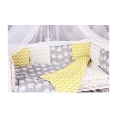 Комплект в кроватку AmaroBaby 15 предметов (3+12 подушек-бортиков) СОВЯТА (бязь, желтый/серый)