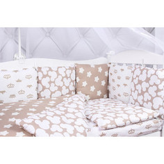 Комплект в кроватку AmaroBaby 15 предметов (3+12 подушек-бортиков) SOFT (коричневый, бязь)