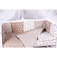 Борт в кроватку AmaroBaby 12 предметов (12 подушек-бортиков) ROYAL BABY (бязь, коричневый)