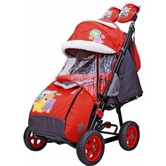 Санки-коляска GALAXY SNOW GALAXY City-2 Мишка со звездой на красном на больших колёсах (7080)