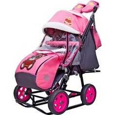Санки-коляска GALAXY SNOW GALAXY City-2 Мишка в красном в очках на розовом на больших колёсах (7085)