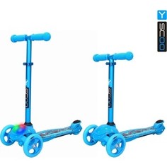 Самокат 3-х колесный Y-Scoo TRIO DIAMOND 120 Kaleidoscope светящаяся платформа blue (6514)