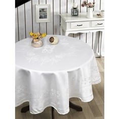 Скатерть Karna жаккард Zumrut круглая 160 белый (2810/CHAR002)