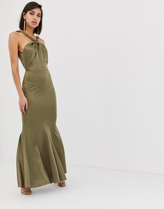 Платье макси с халтером и асимметричной юбкой ASOS DESIGN - Зеленый