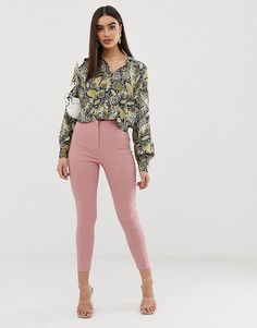 Брюки скинни с завышенной талией ASOS DESIGN - Розовый