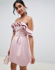 Платье мини для выпускного на бретельках с оборками ASOS DESIGN - Розовый
