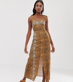 Льняное платье макси с леопардовым принтом и поясом на спине ASOS DESIGN Tall - Мульти