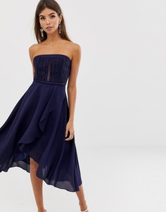 Платье-бандо с кружевным лифом и многослойной юбкой ASOS DESIGN - Темно-синий