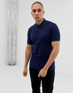 Темно-синяя футболка-поло с логотипом и окантовкой Fred Perry - Темно-синий