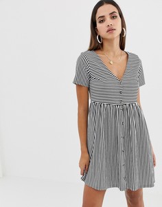 Свободное платье мини в полоску с V-образным вырезом и пуговицами ASOS DESIGN - Мульти