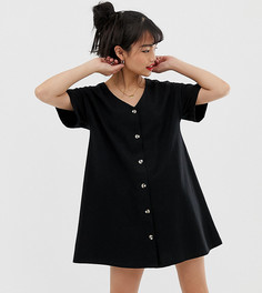 Меланжевое свободное платье мини на пуговицах ASOS DESIGN - Черный