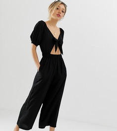 Чайный комбинезон с рукавами-фонариками и завязкой ASOS DESIGN Petite - Черный