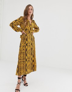 Платье миди с запахом и змеиным принтом ASOS DESIGN - Мульти