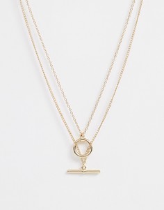Золотистое ярусное ожерелье с T-образным элементом River Island - Золотой