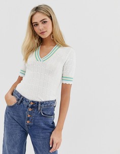 Трикотажный топ кремового цвета с контрастными вставками Miss Selfridge - Кремовый