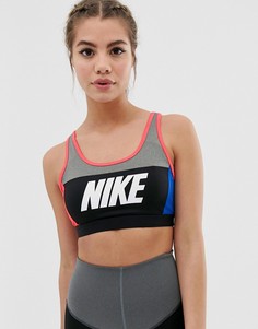 Серо-розовый спортивный бюстгальтер колор блок Nike Training - Мульти