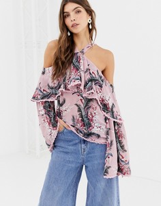 Топ с вырезами на плечах и цветочным принтом Glamorous - Розовый