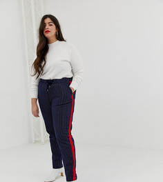 Брюки в тонкую полоску с полосками по бокам Junarose - Темно-синий