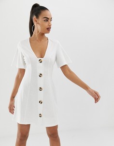 Чайное платье мини на пуговицах из искусственного рога ASOS DESIGN - Белый