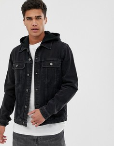 Черная джинсовая куртка с трикотажным капюшоном ASOS DESIGN - Черный