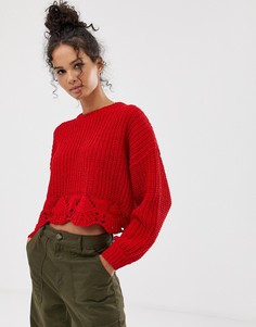Укороченный джемпер с ажурной отделкой по краю New Look - Красный