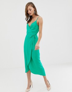 Платье макси на бретельках с запахом ASOS DESIGN - Зеленый