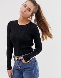 Черный трикотажный топ с длинными рукавами с полосками Bershka - Черный