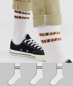 3 пары спортивных носков белого цвета с полосками со звериным принтом ASOS DESIGN - Белый