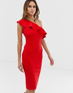 Платье миди на одно плечо с оборками AX Paris - Красный