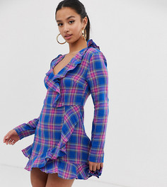 Синее платье в клетку с запахом Missguided Petite - Мульти