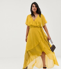 Платье макси с кейпом и асимметричным подолом ASOS DESIGN Curve - Желтый