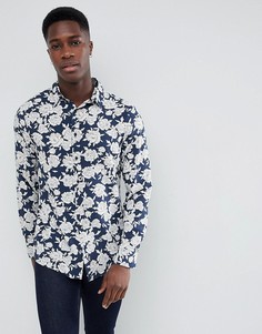 Темно-синяя рубашка с длинными рукавами и цветочным принтом Stradivarius - Черный