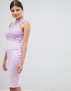Платье миди с кружевным топом и высоким воротом AX Paris - Фиолетовый