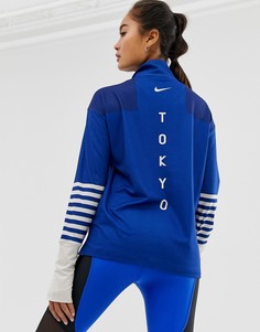 Синий топ с молнией до груди Nike Running Tokyo Marathon - Синий